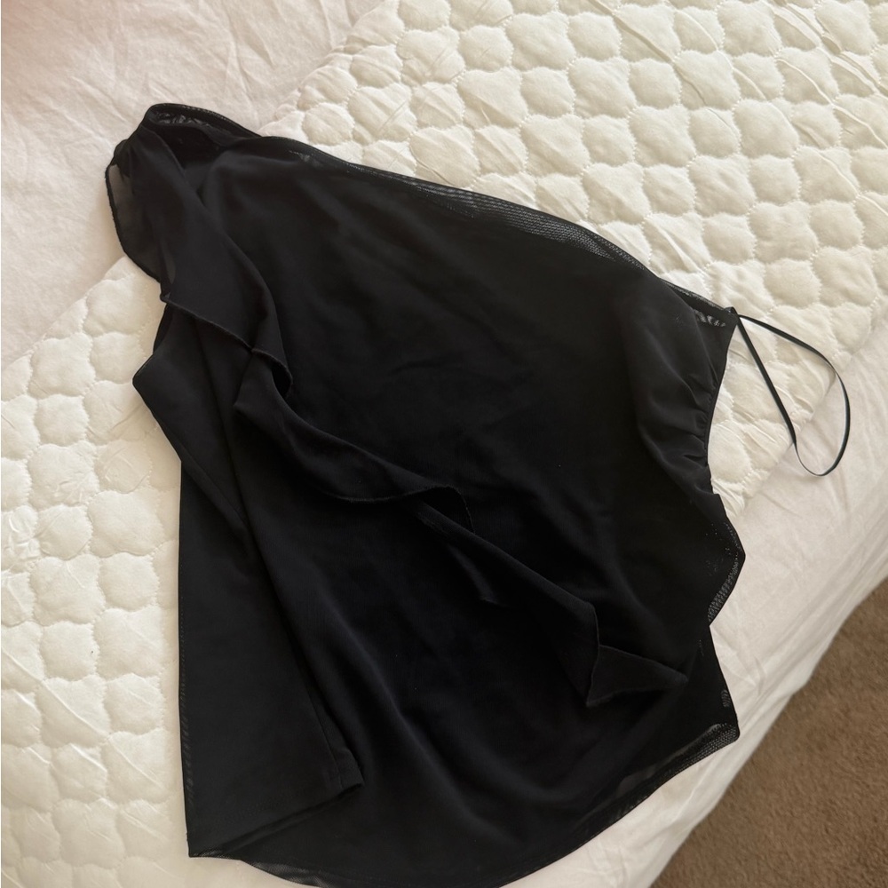 Astr Black Asymmetrical Ruffle Tank Top